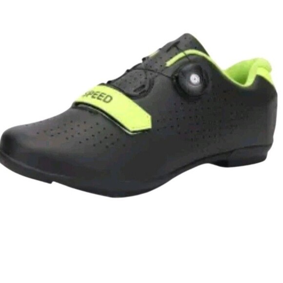 11.5 Mens Speed Microtex Unisex Cycling Bike Shoes Black Green Size 45 Eur - Picture 2 of 9